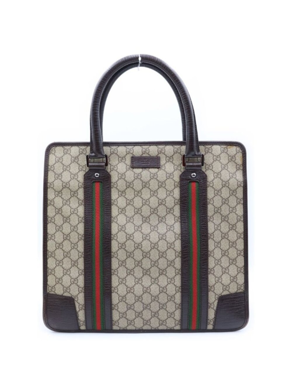 Gucci GG Supreme Sherry Line Tote Bag Brown Beige Leather